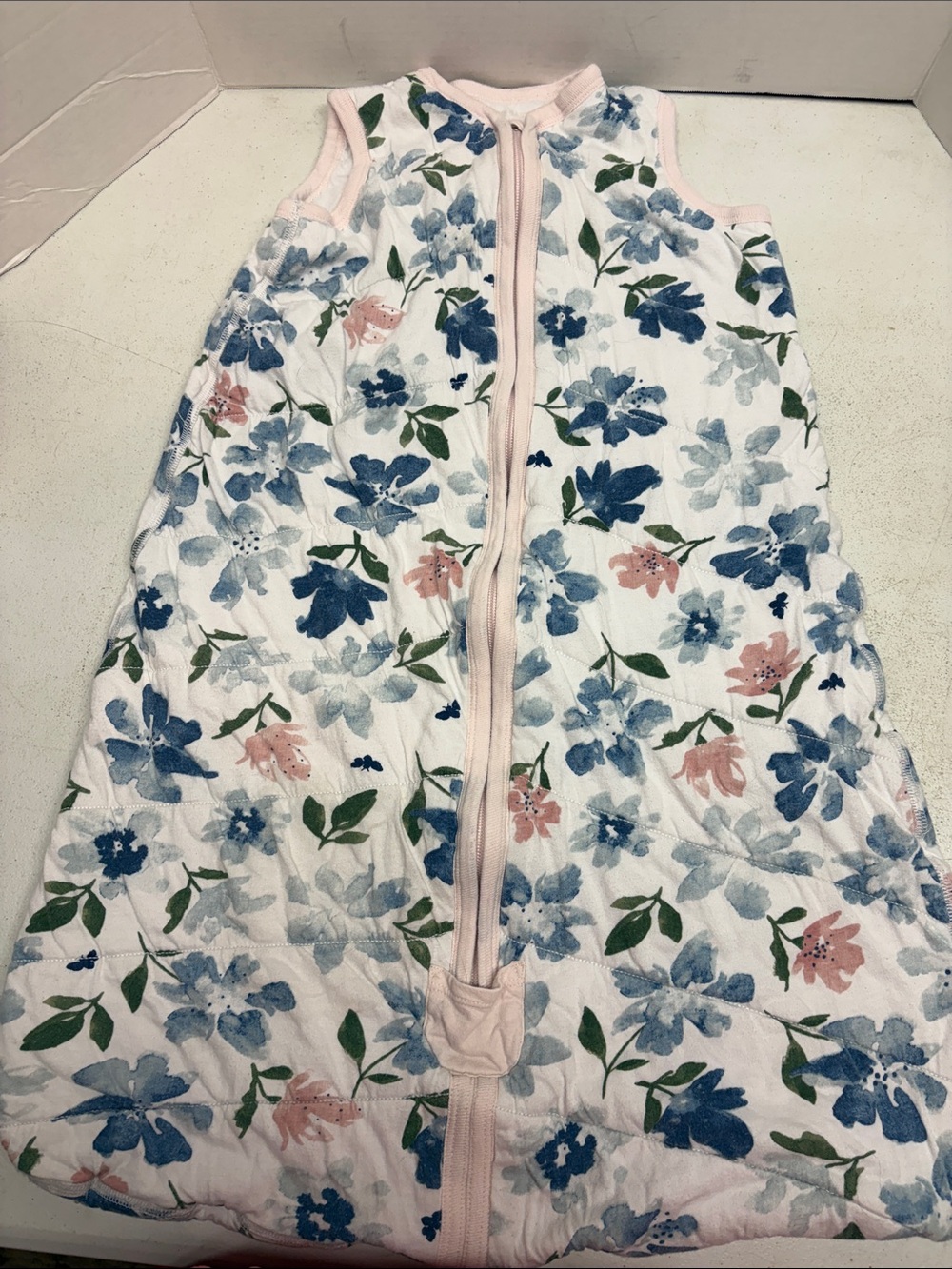 Floral Sleeveless Baby Sleep Sack - Pink Trim